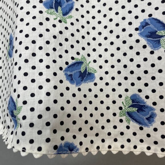 Vintage Half Apron Blue Roses Polka Dot Floral Tie Back Pocket Hostess Retro - Picture 7 of 8
